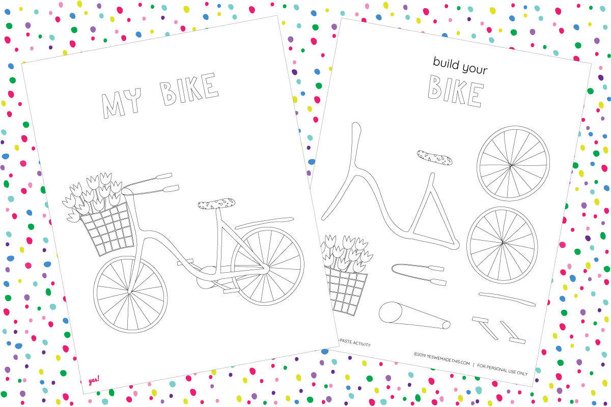 Bicycle Coloring Page and Cut-and-Paste Template
